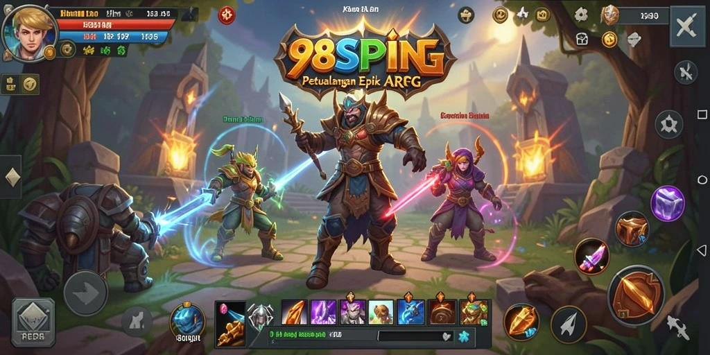 Screenshot permainan ARPG 98SPIN dengan pertarungan yang penuh aksi.