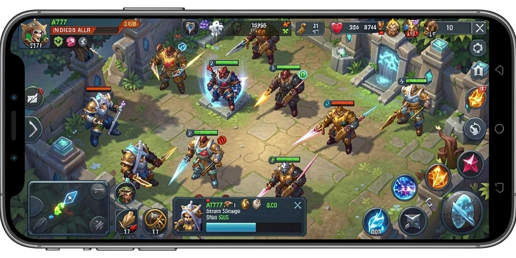 Screenshot utama AT777 menampilkan aksi seru dalam gameplay SLG.