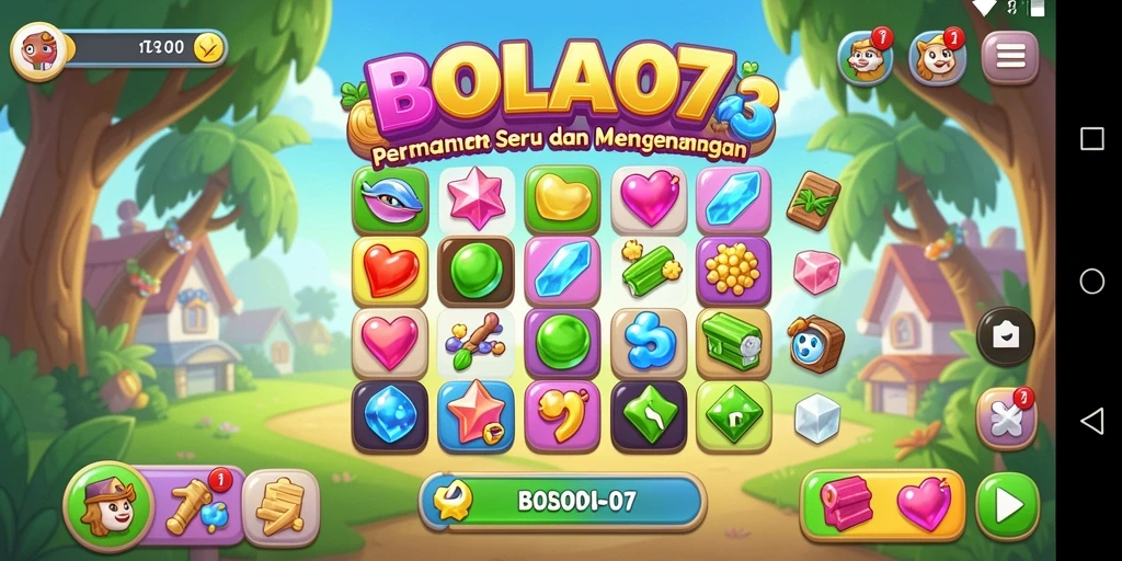 Tampilan gameplay BOLA07 dengan level Match-3 yang seru.