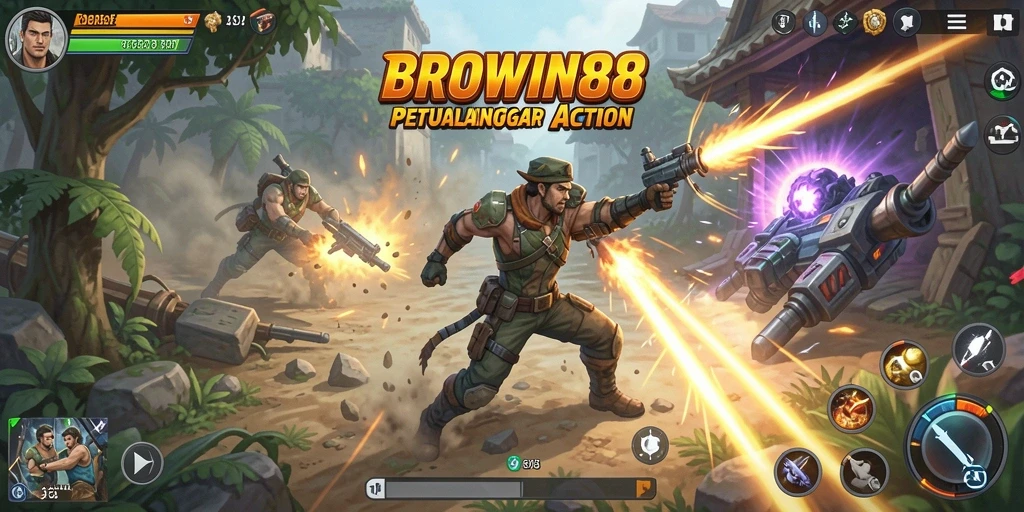 Screenshot gameplay BROWIN88 dengan aksi mendebarkan dan karakter yang kuat.