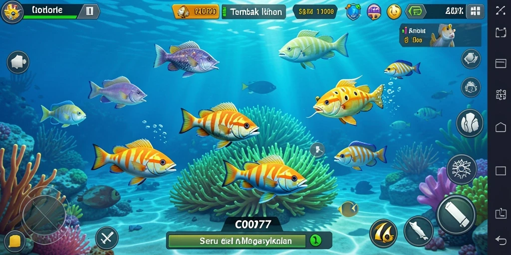 Tampilan utama gameplay C0077 dengan aksi Tembak Ikan yang seru.