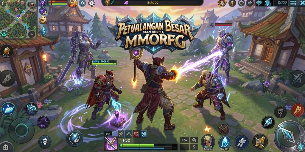 Screenshot F32 menampilkan eksplorasi epik dalam dunia MMORPG.