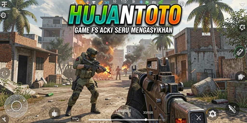 Tangkapan layar permainan HUJANTOTO menampilkan aksi FPS yang intens.
