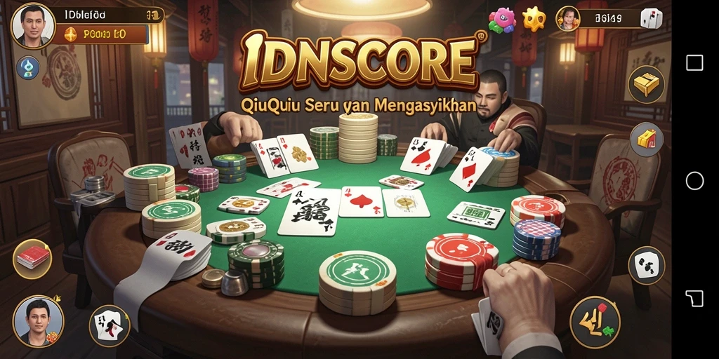 Tampilan menarik dari gameplay QiuQiu di IDNSCORE.