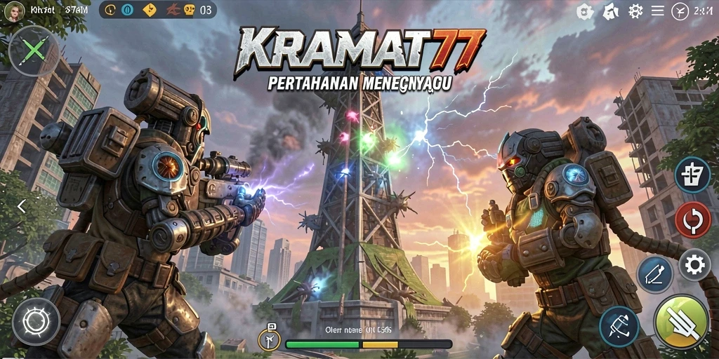 Gameplay Tower Defense KRAMAT77 yang intens dan menegangkan.