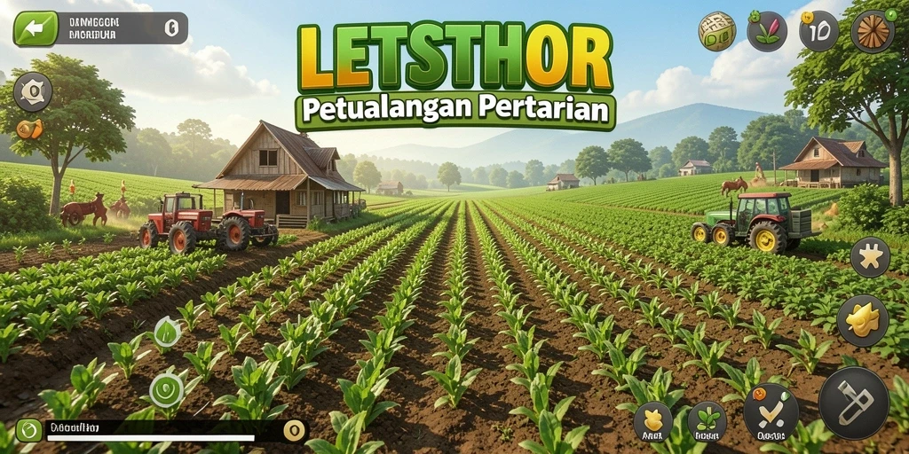 Screenshot gameplay LETSTHOR menampilkan petualangan bertani yang seru.