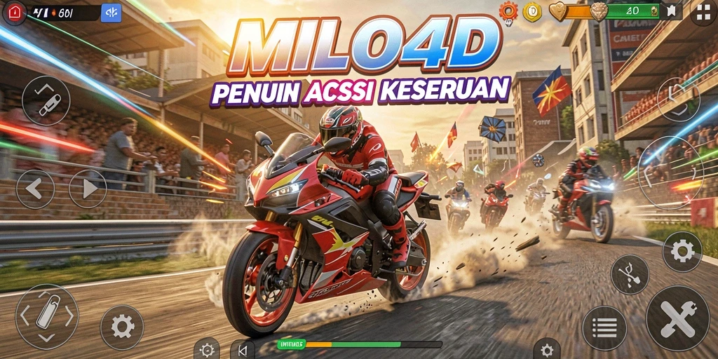 Screenshot gameplay MILO4D yang menunjukkan aksi balapan motor yang mendebarkan.