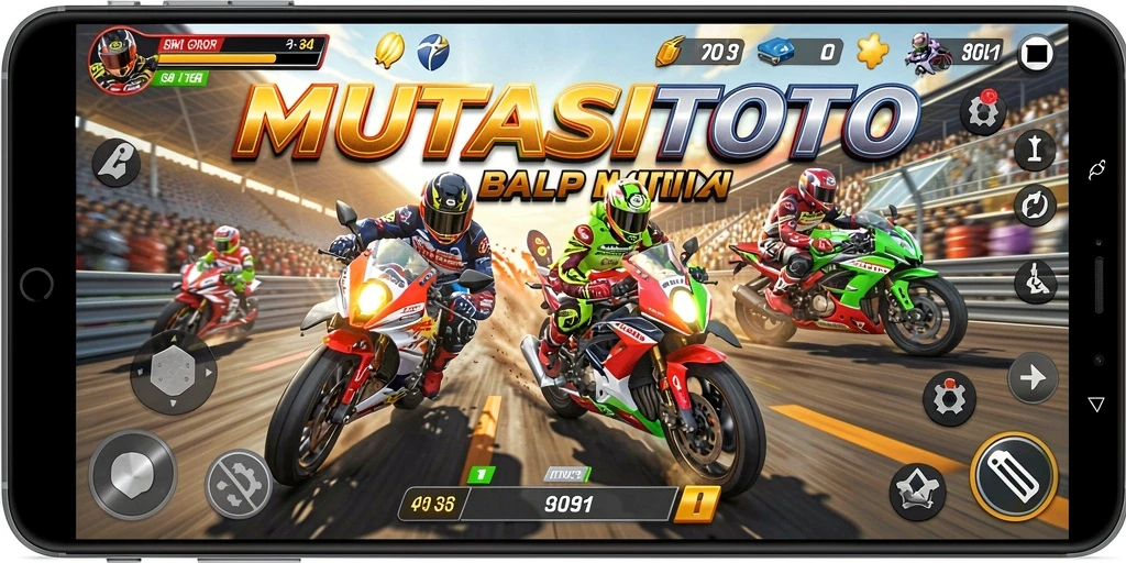 Tampilan gameplay balap motor yang mendebarkan di MUTASITOTO.