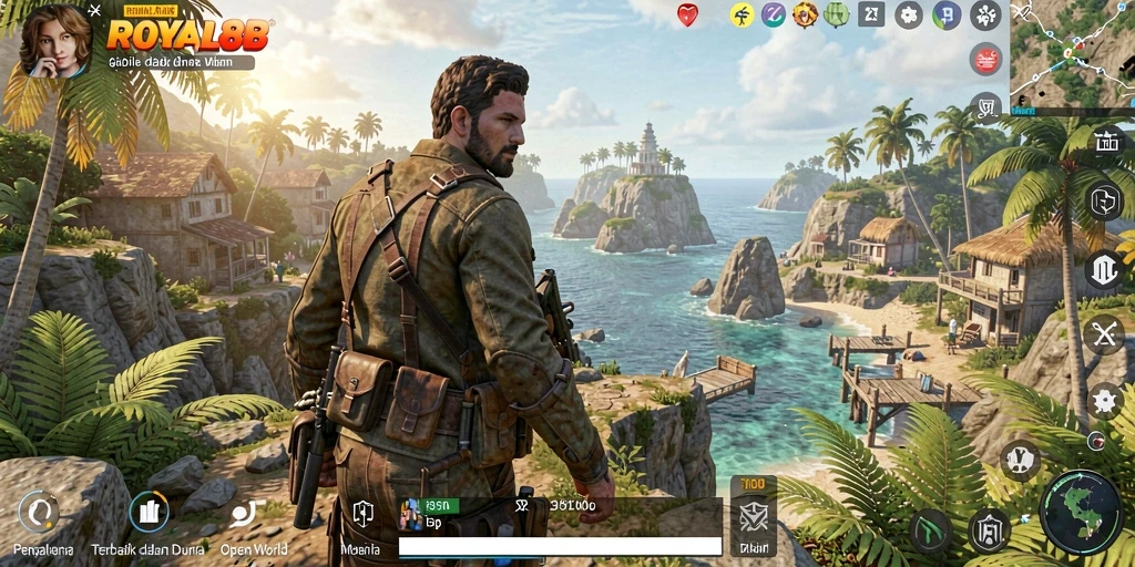 Screenshot gameplay ROYAL88 yang menunjukkan dunia Open World yang luas.
