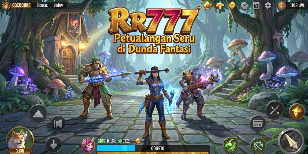 Screenshot gameplay RR777 menunjukkan petualangan di dunia fantasi.