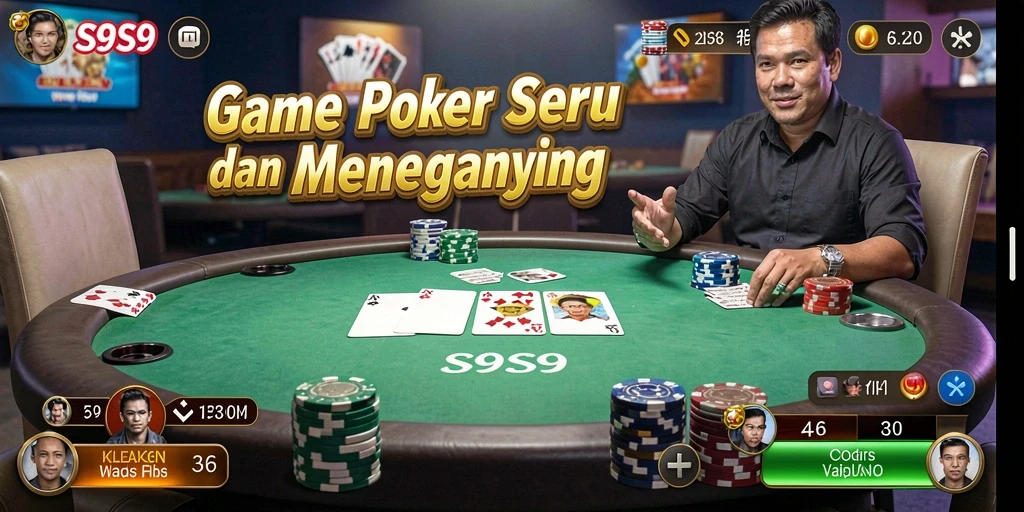 Screenshot gameplay S9S9 yang menunjukkan aksi poker yang mendebarkan.