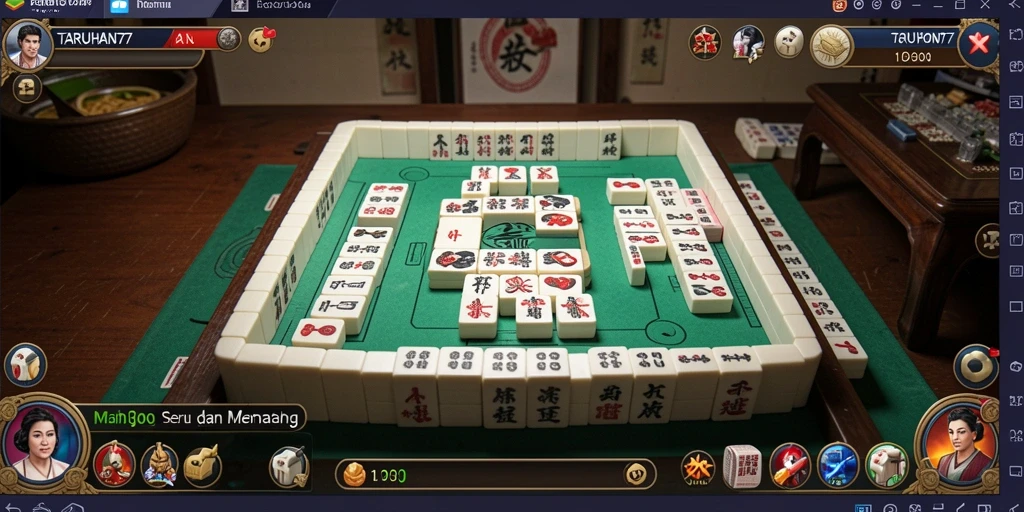 Tampilan gameplay menarik di TARUHAN77 yang menampilkan ubin Mahjong.